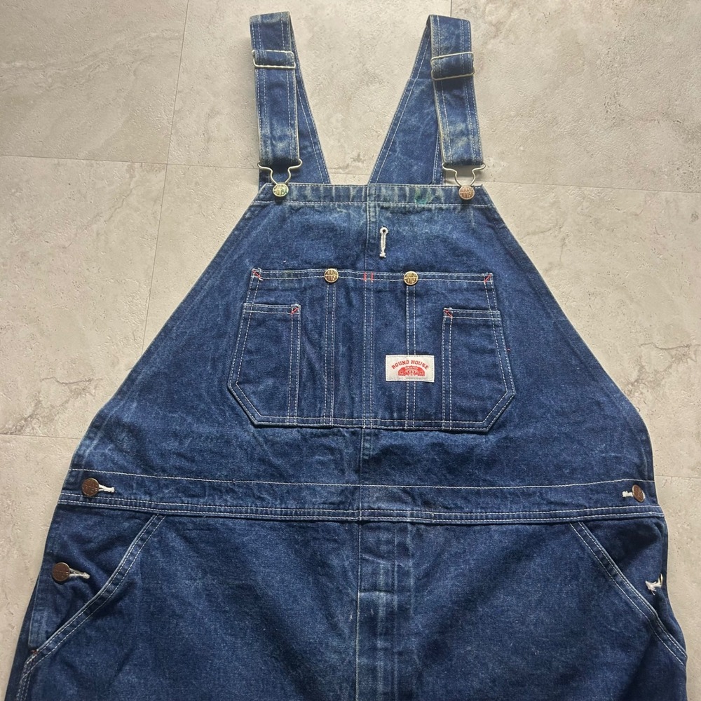 Round House Denim Bib Overalls Blue Mens 42x34 Lot 980 Workwear Utility Pants